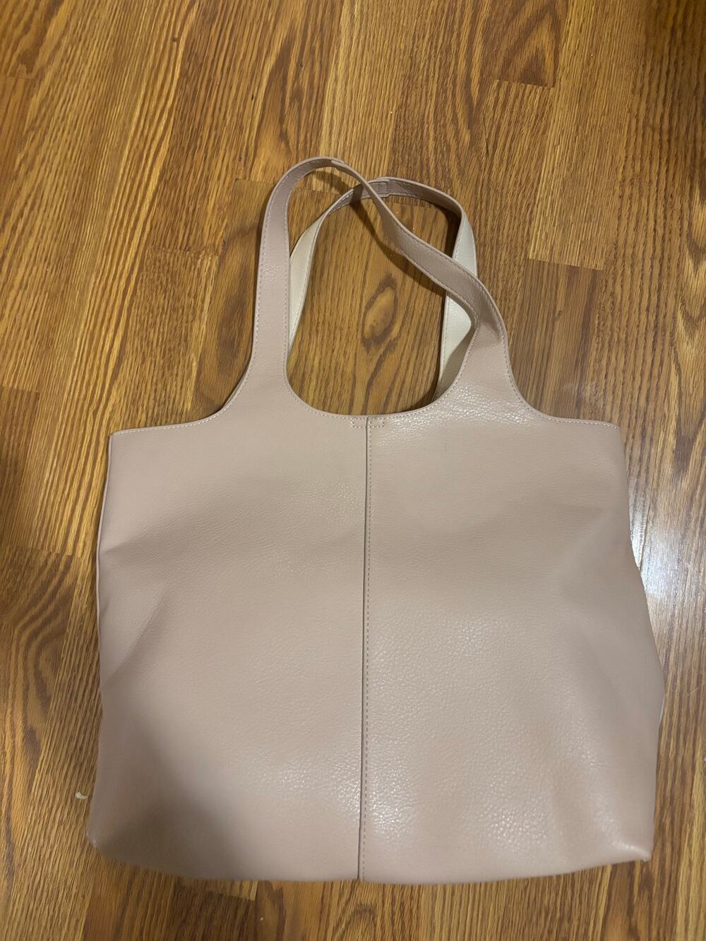 Beige Minimalist Faux Leather Tote Bag with interior Pouch